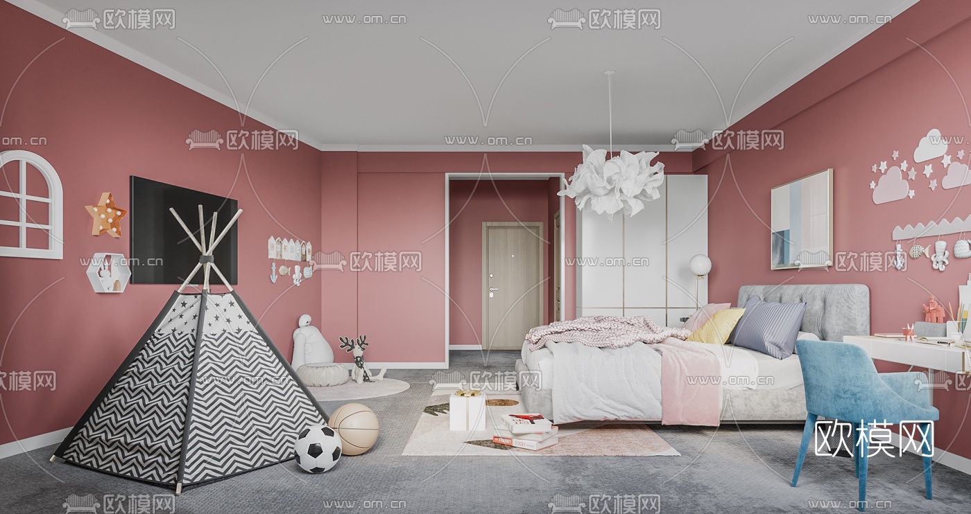 北欧儿童房卧室3d模型下载