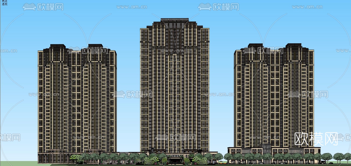 新古典高层公寓楼su模型下载（渲染图1）