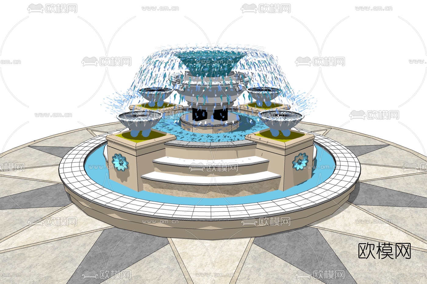 欧式喷泉小品免费su模型下载_ID10204985_sketchup模型下载-欧模网