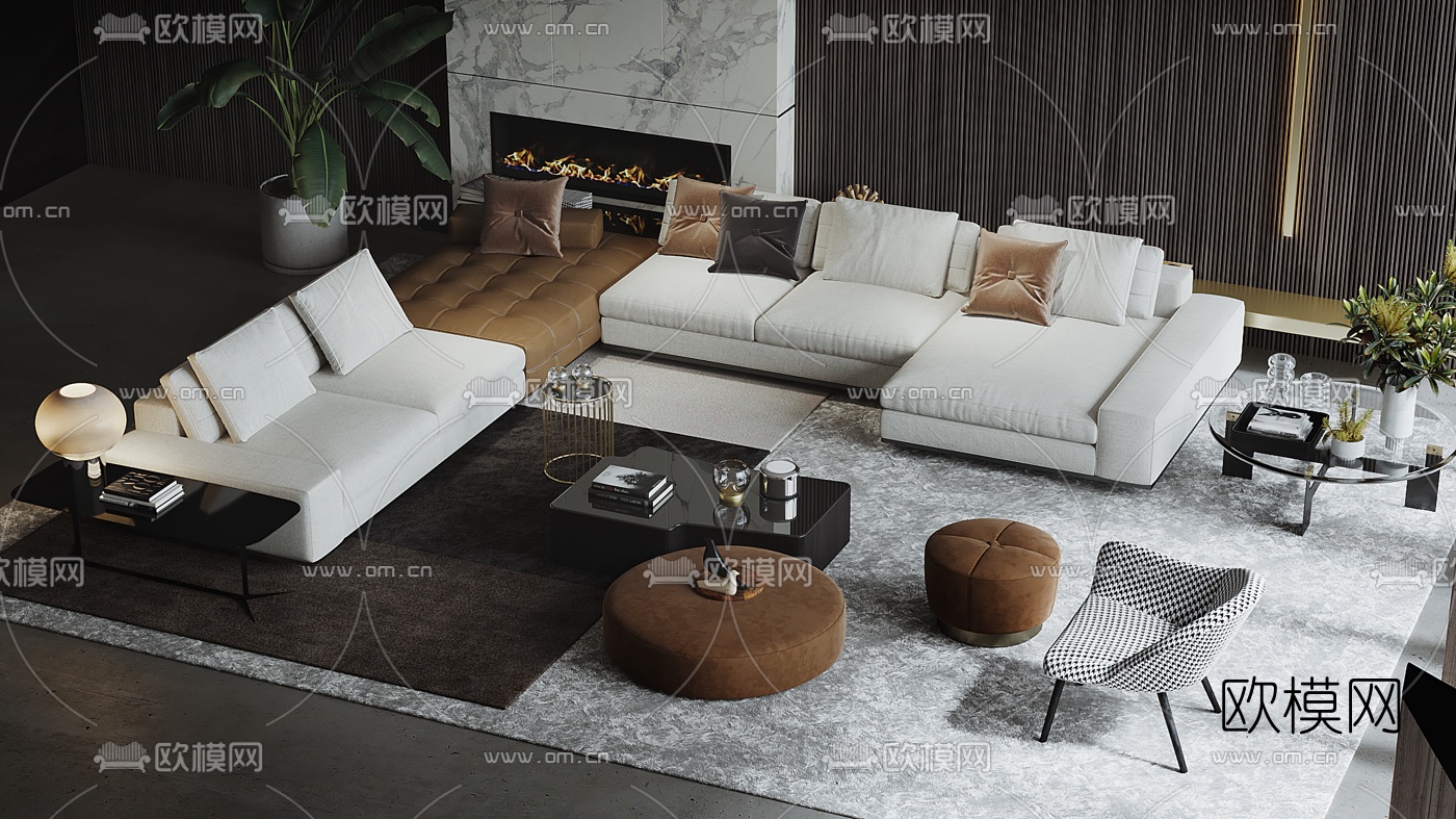 minotti现代布艺沙发组合3d模型