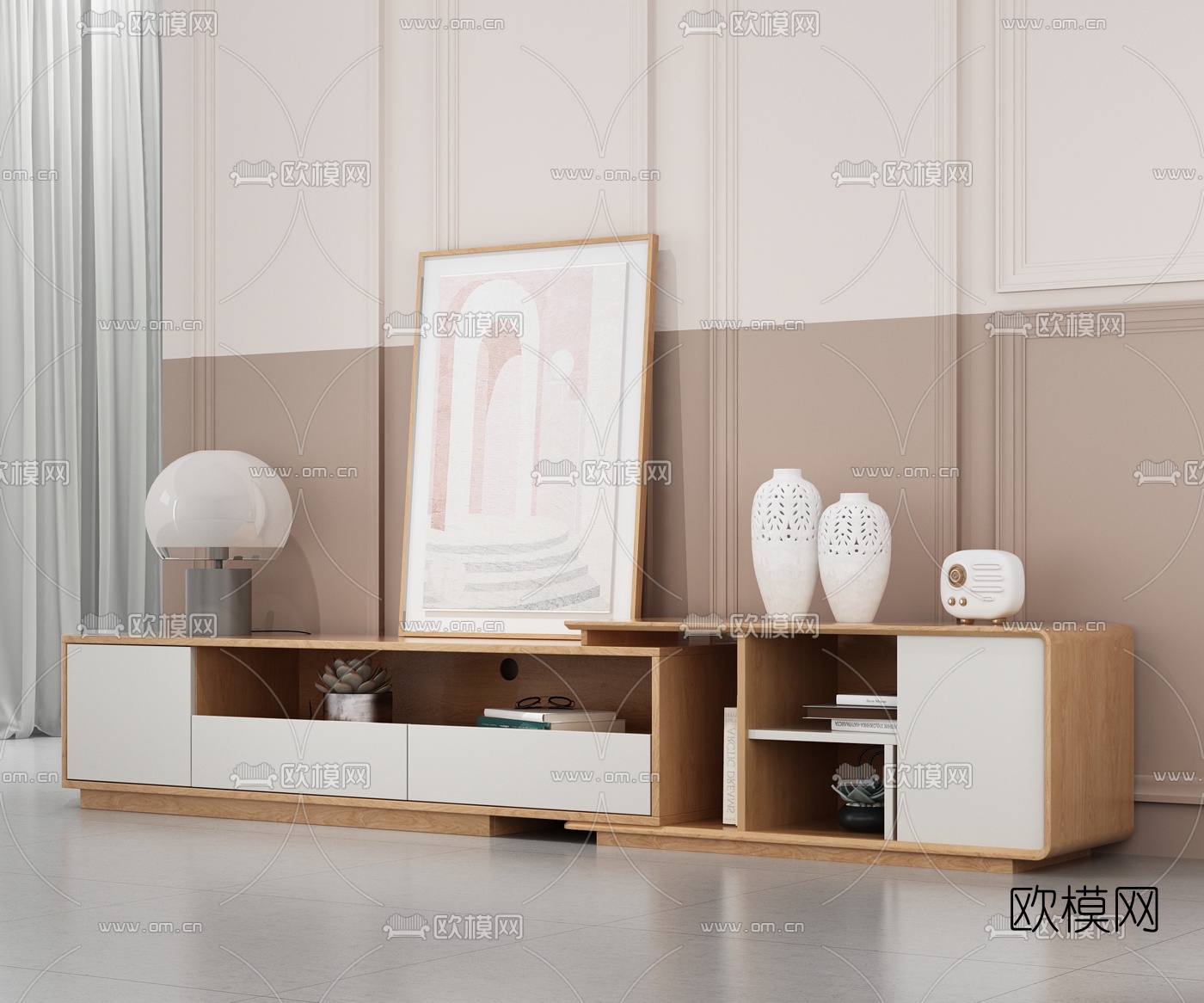 北欧原木电视柜3d模型下载（渲染图2）