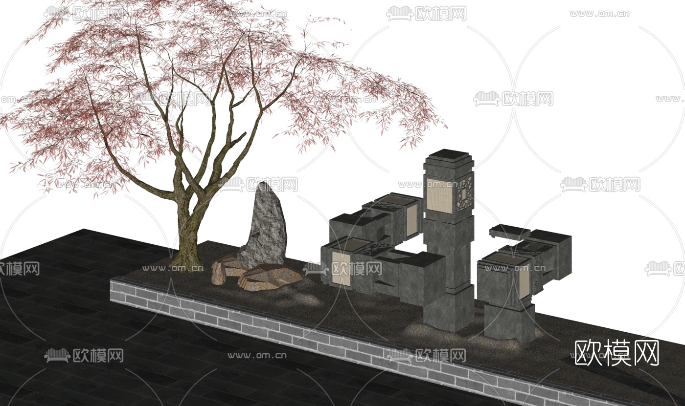 新中式建筑小品免费su模型下载