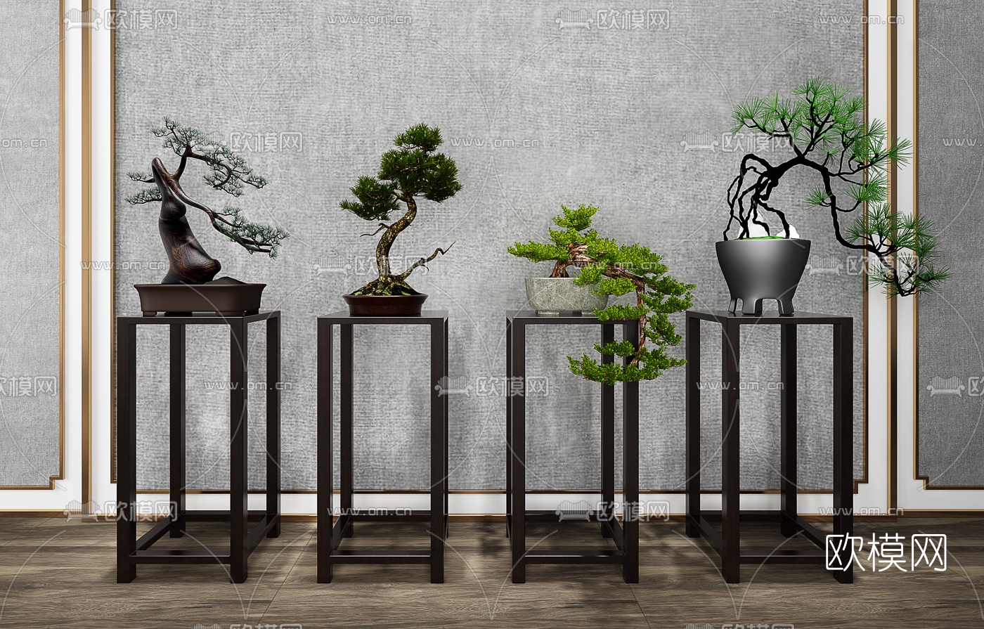新中式松树盆景盆栽3d模型