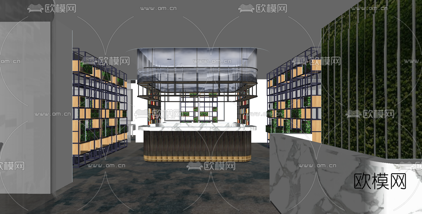 现代书吧阅览室su模型下载（渲染图1）