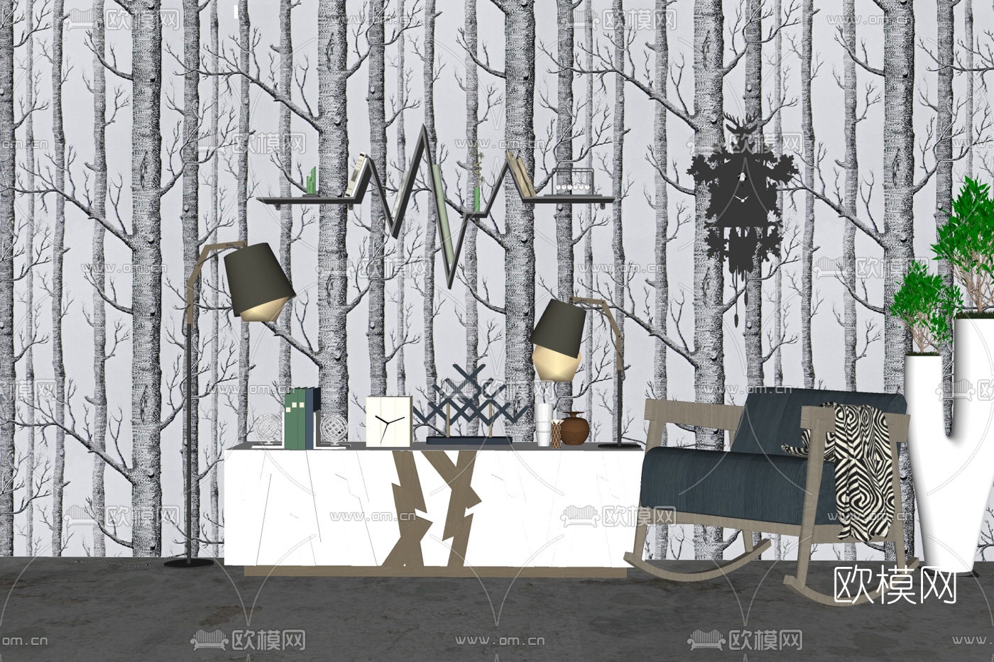 北欧休闲椅电视柜免费su模型下载