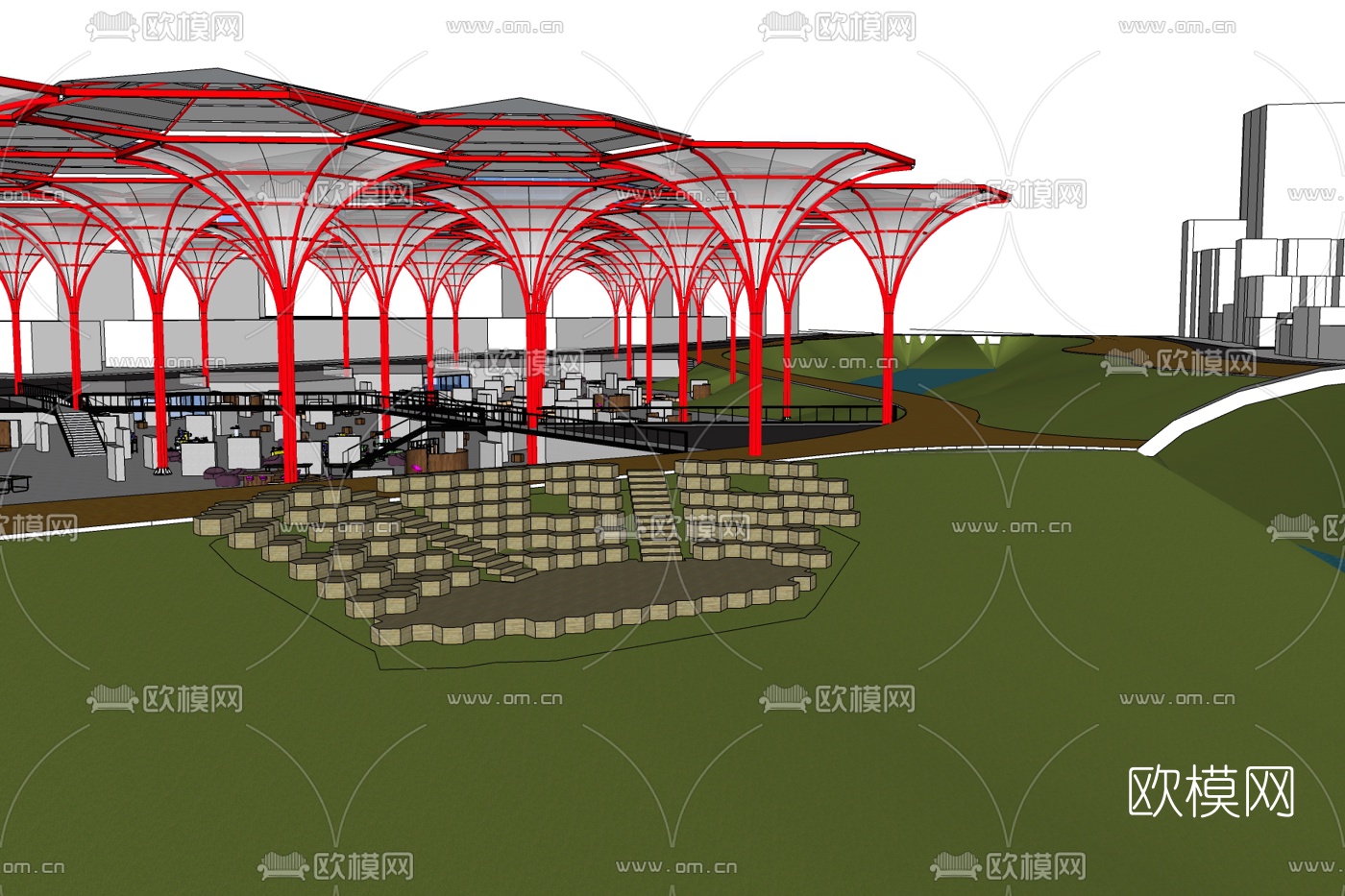 现代仿生廊架免费su模型下载