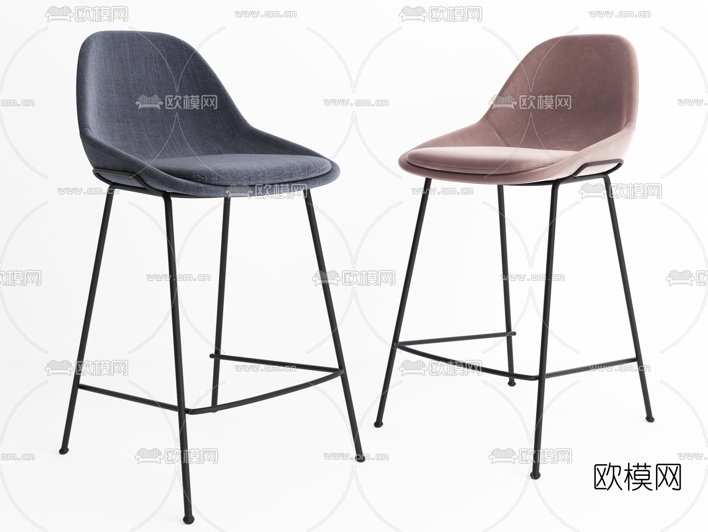 现代靠背吧台椅3d模型下载