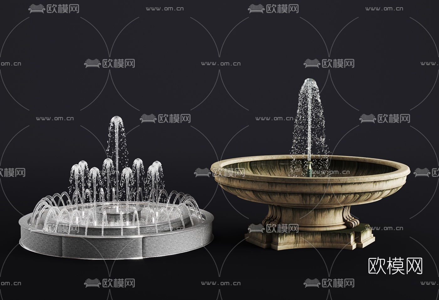 欧式喷泉水景3d模型-免费3dmax模型库-欧模网