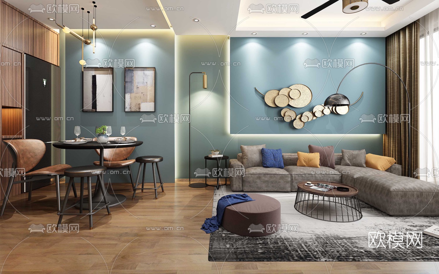 工业风客厅餐厅3d模型