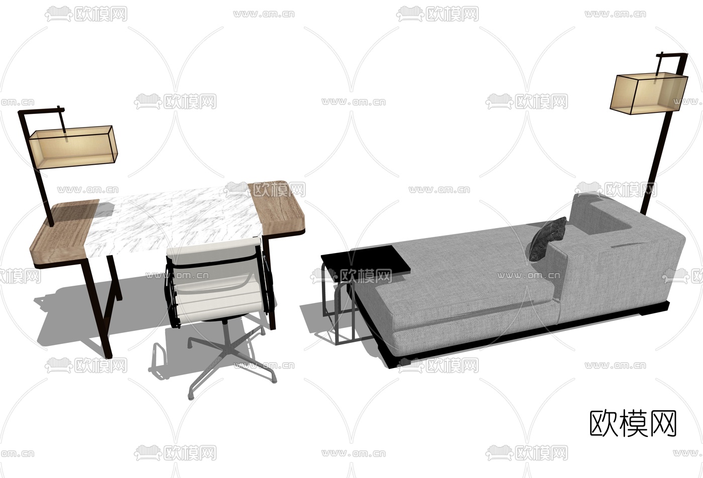 中式实木书桌椅 su模型下载（渲染图2）