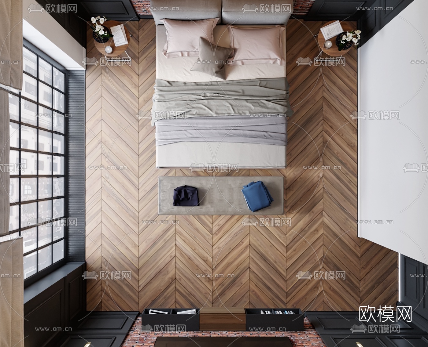 工业风卧室主人房3d模型下载（渲染图3）