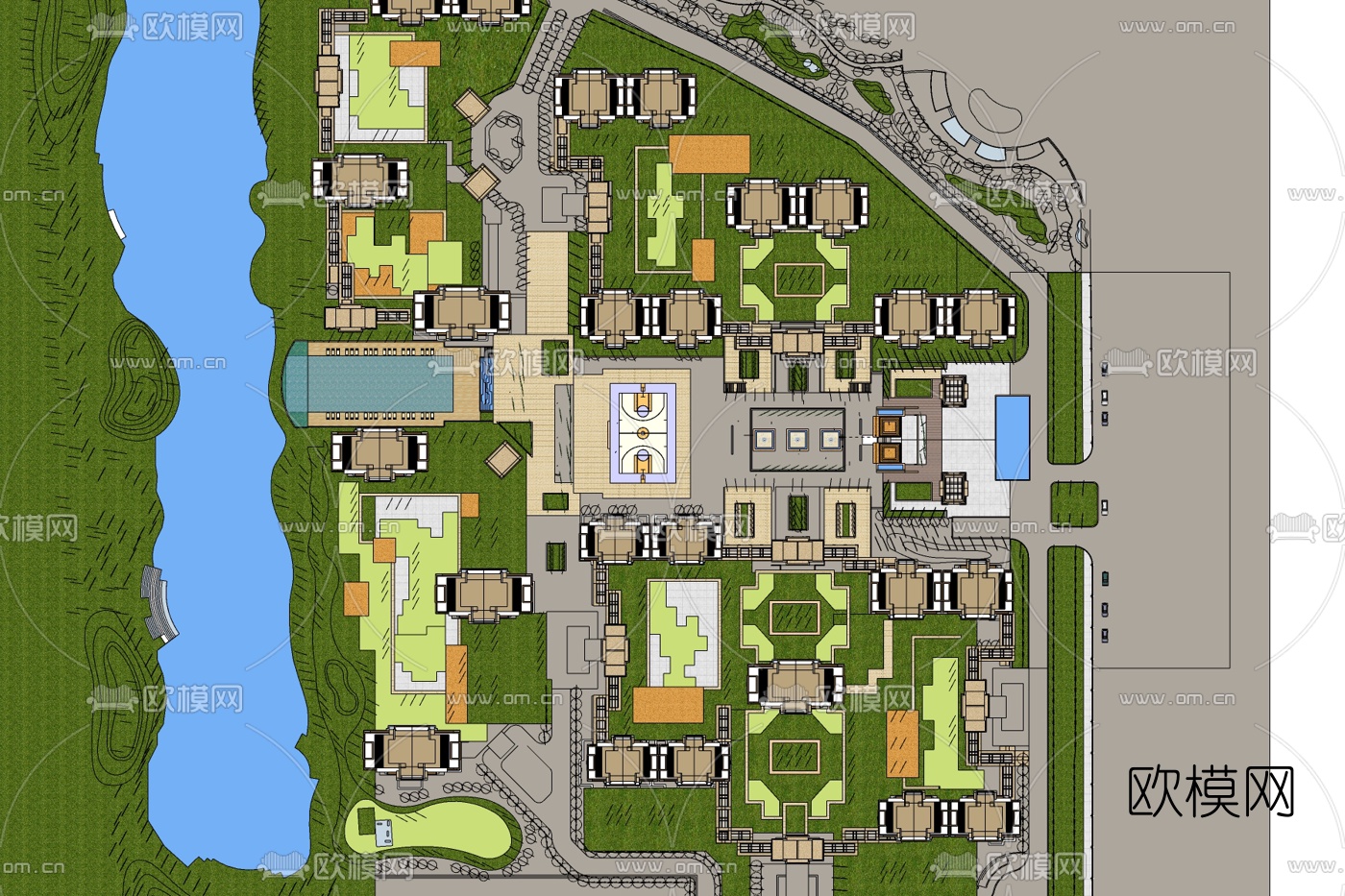 现代小区规划免费su模型下载