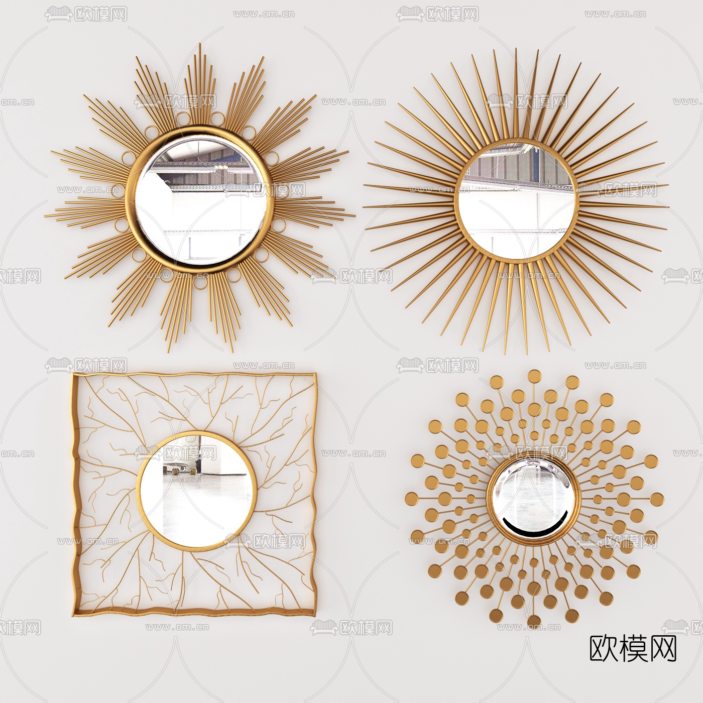 现代金属装饰镜子3d模型下载