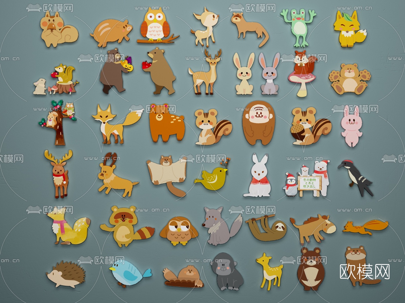 现代卡通动物墙贴3d模型下载