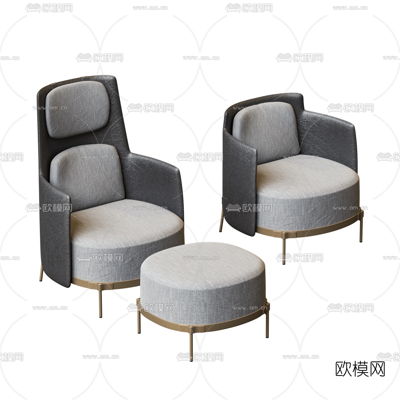 现代绒布休闲沙发脚踏3d模型