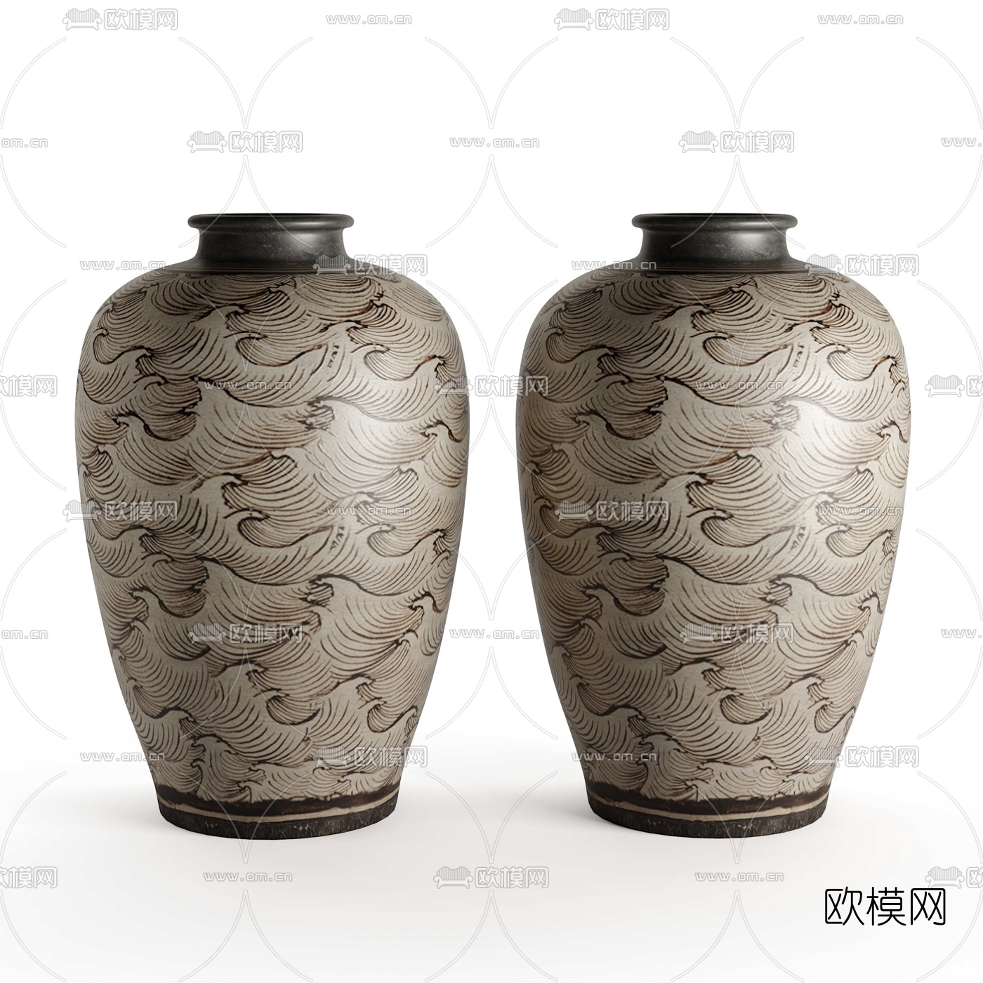 现代棕灰色花瓶陶罐摆件3d模型