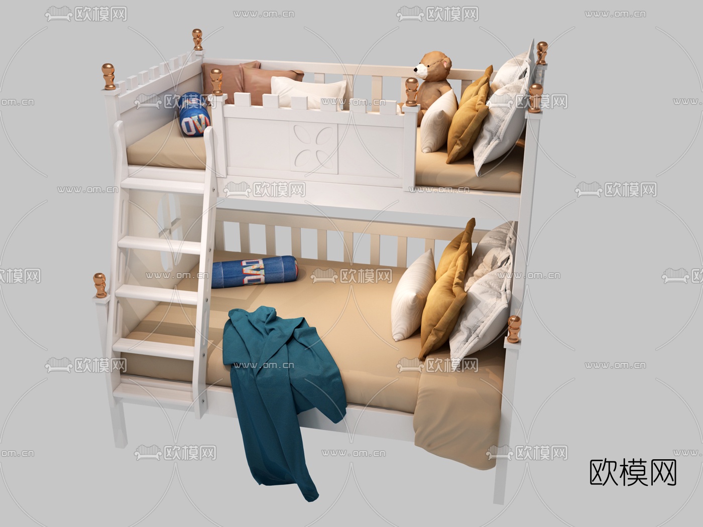 北欧上下铺儿童床3d模型下载（渲染图2）