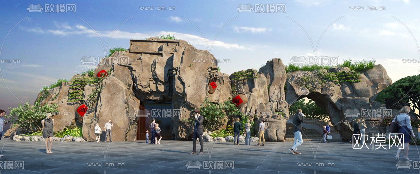 中式公园景观假山3d模型