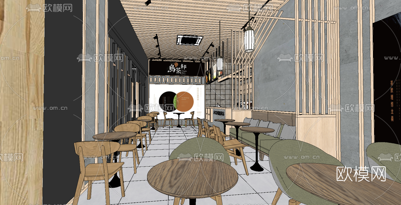 现代奶茶店su模型