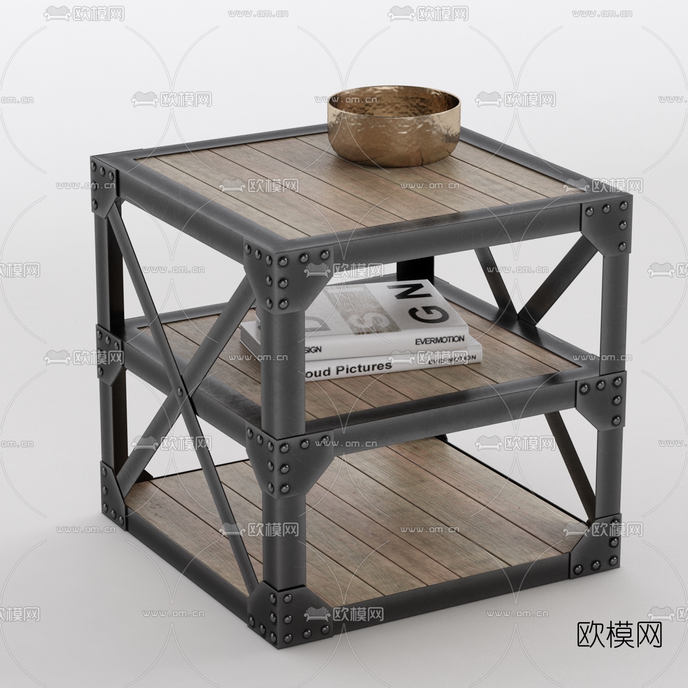 工业风实木角几3d模型