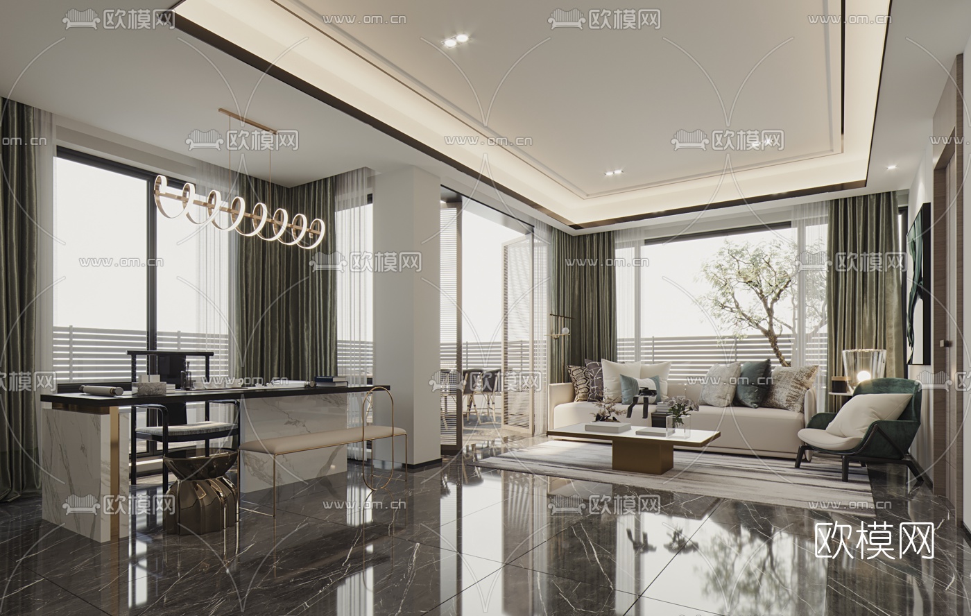 现代会客室休闲室3d模型下载