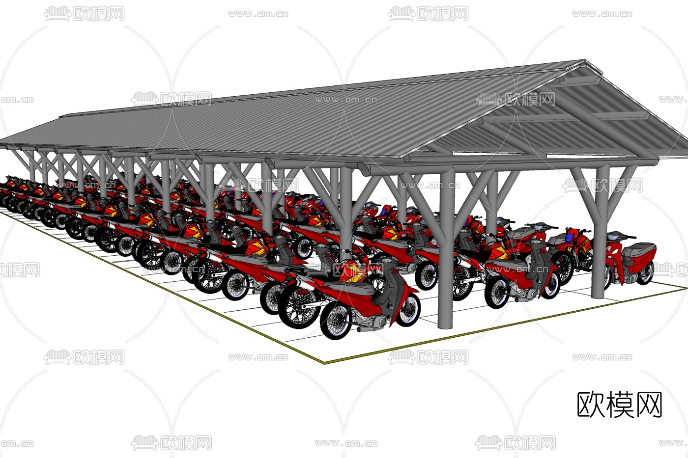 现代车棚免费su模型下载