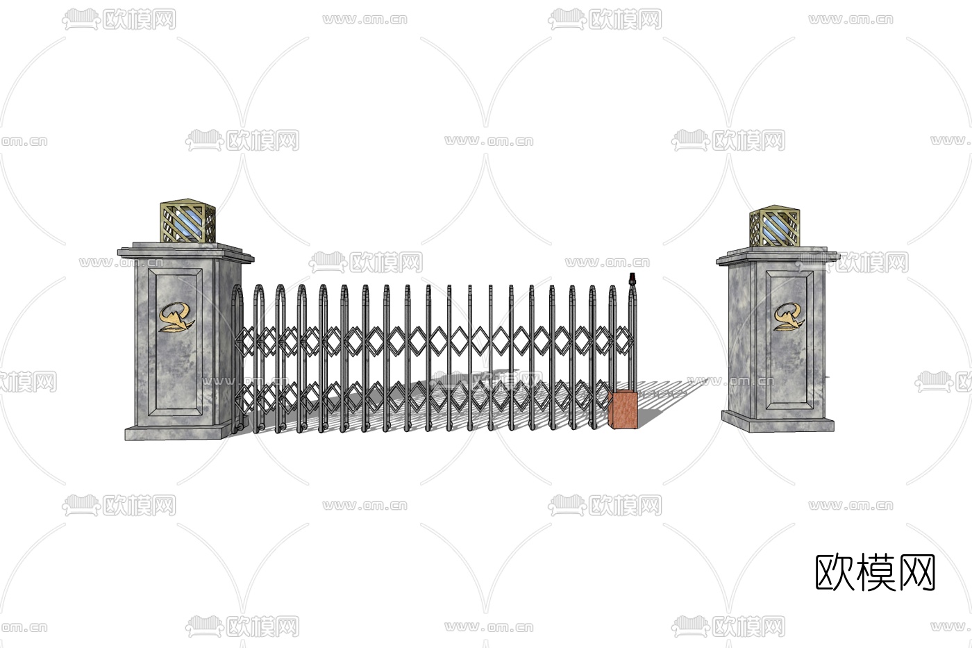 现代不锈钢伸缩门免费su模型下载