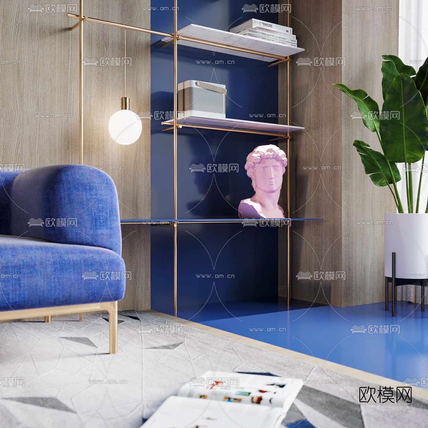 后现代客厅卧室卫生间3d模型下载（渲染图2）