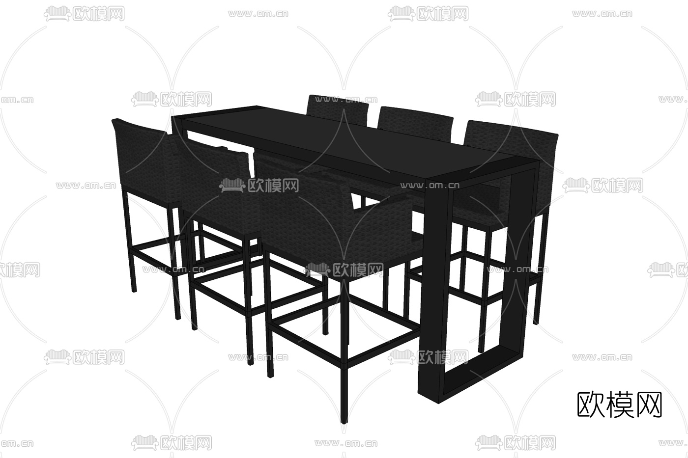 现代条形餐桌椅免费su模型下载