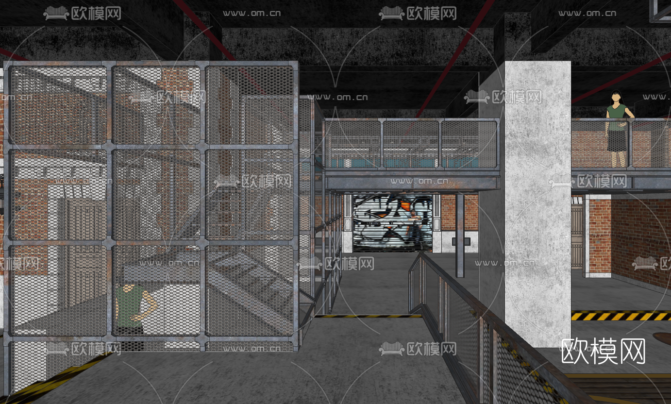 工业风街头篮球嘻哈主题酒吧su模型下载（渲染图4）