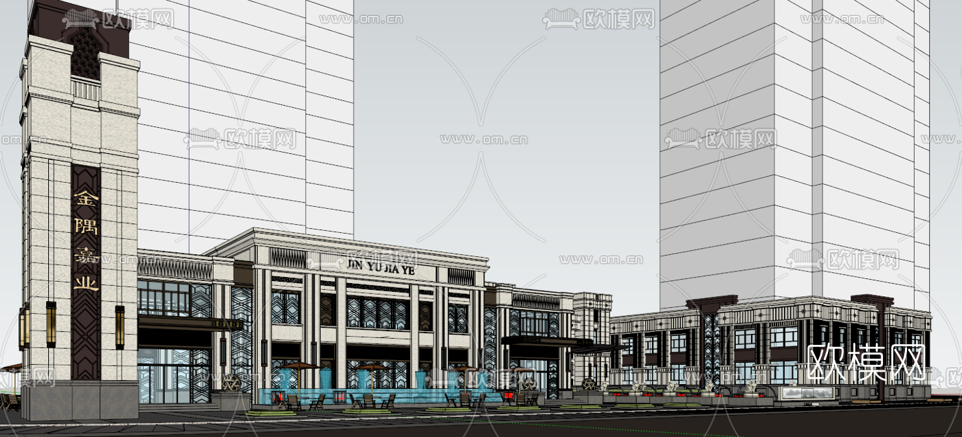 新古典商业会所su模型下载（渲染图1）