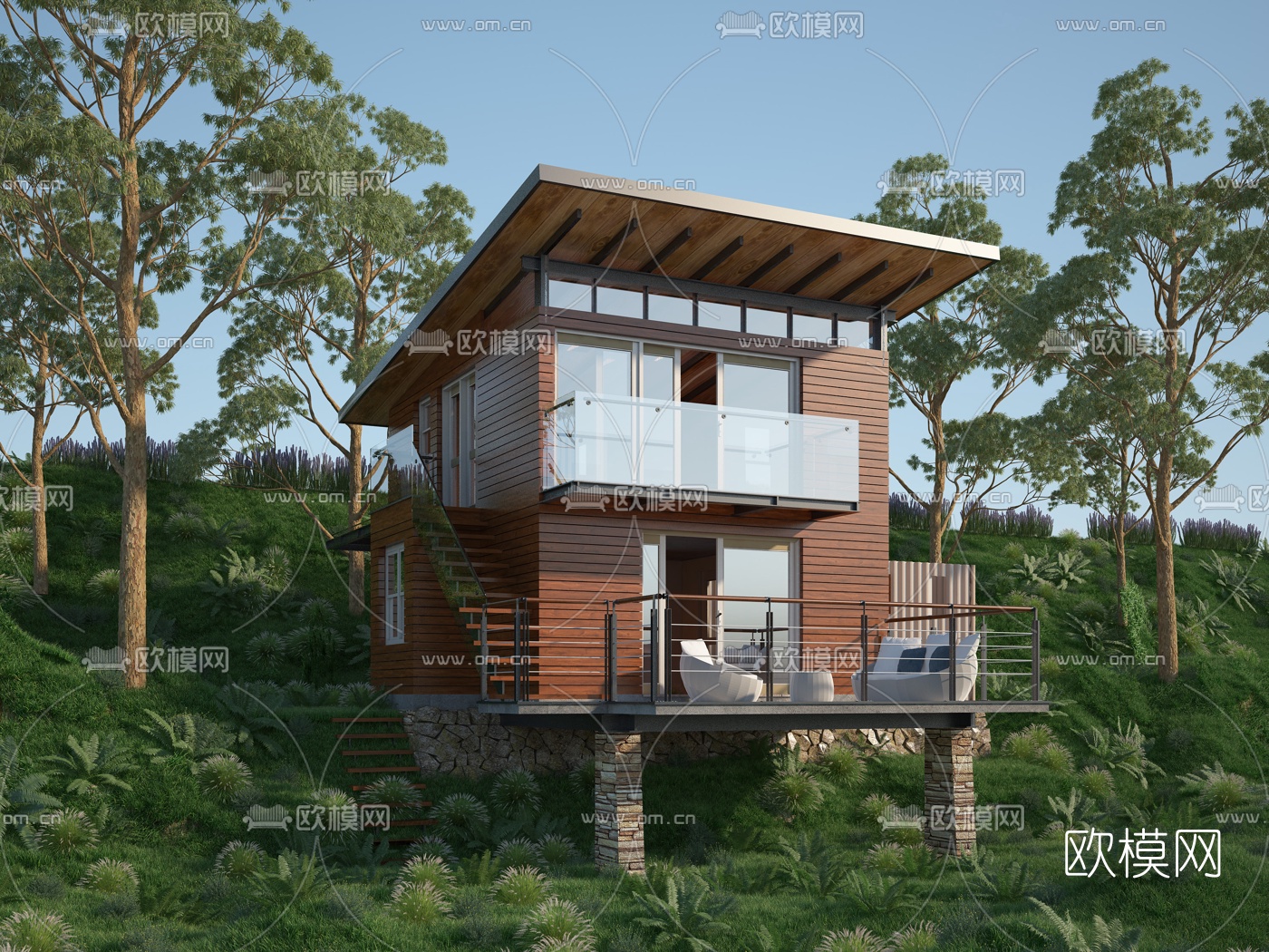 自然风山间小屋外观3d模型