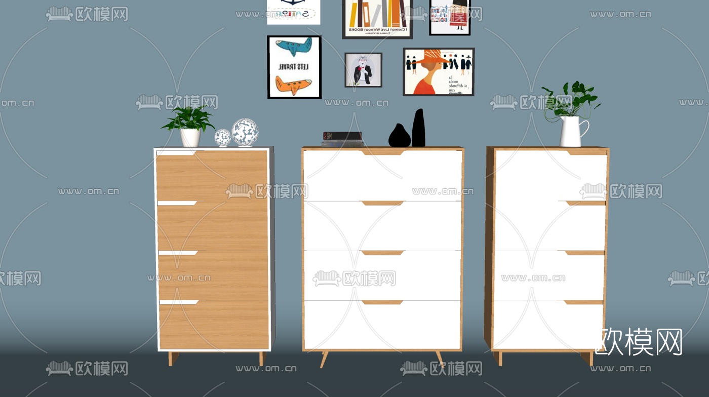 北欧实木边柜su模型下载