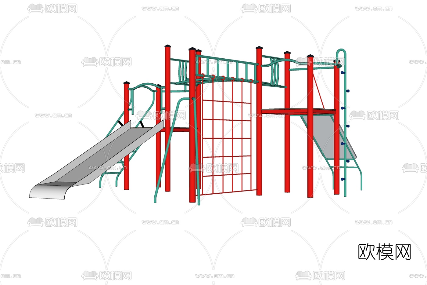 现代儿童滑梯游乐设备免费su模型下载