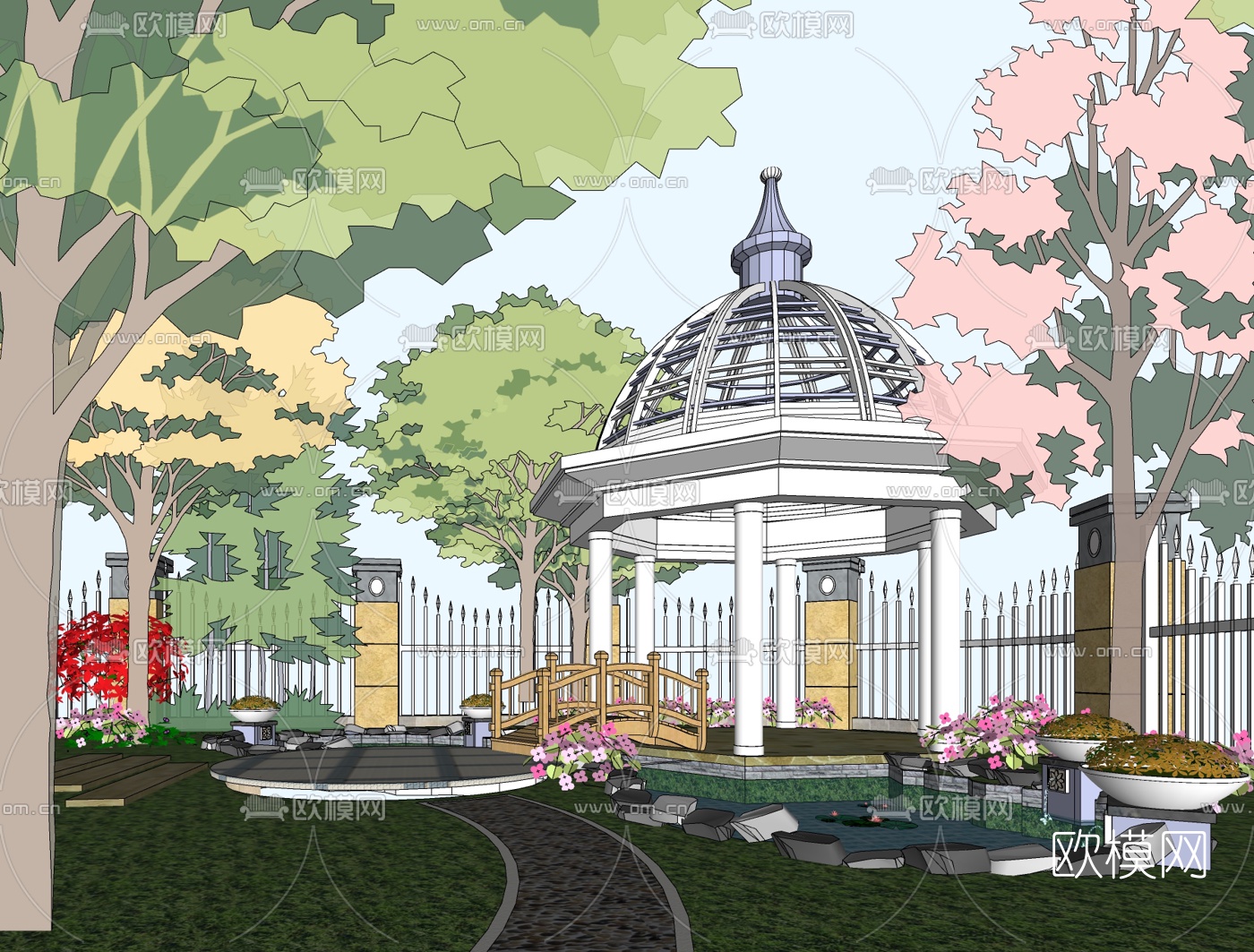 欧式庭院花园免费su模型下载