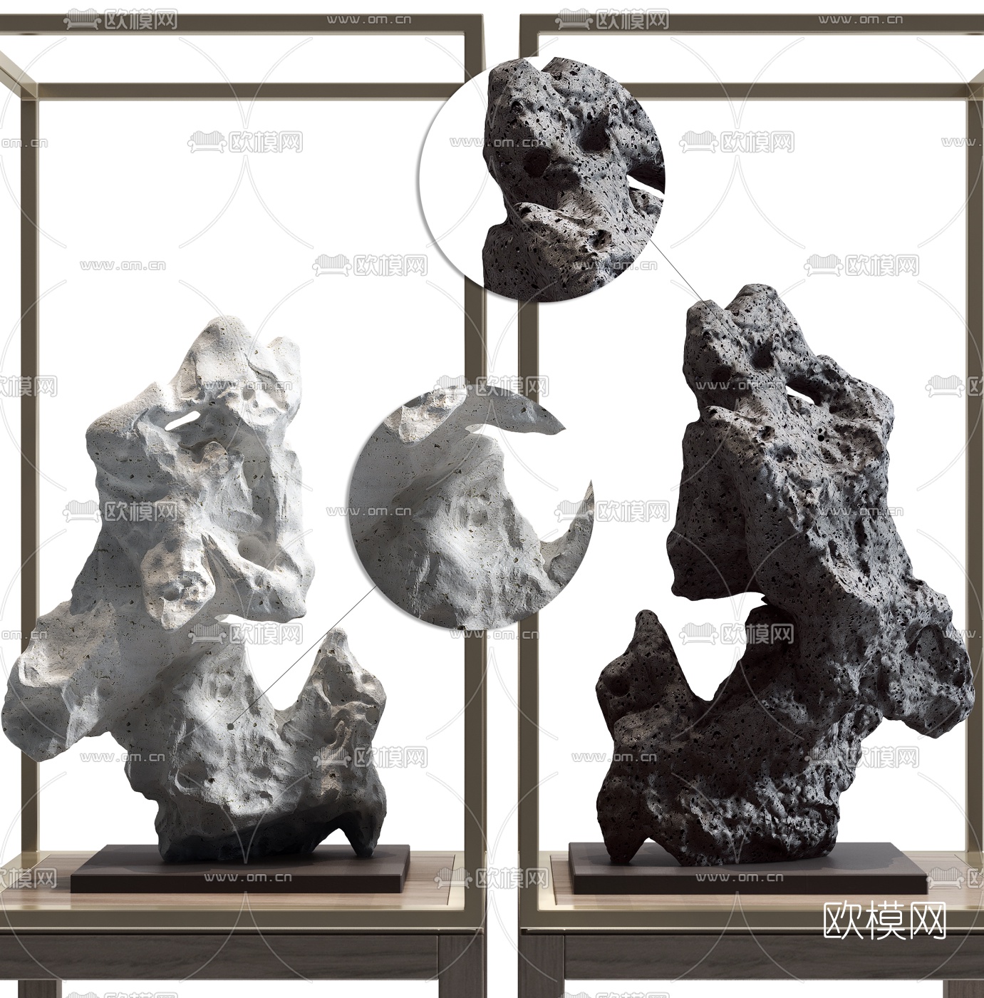 新中式洞石雕塑摆件3d模型
