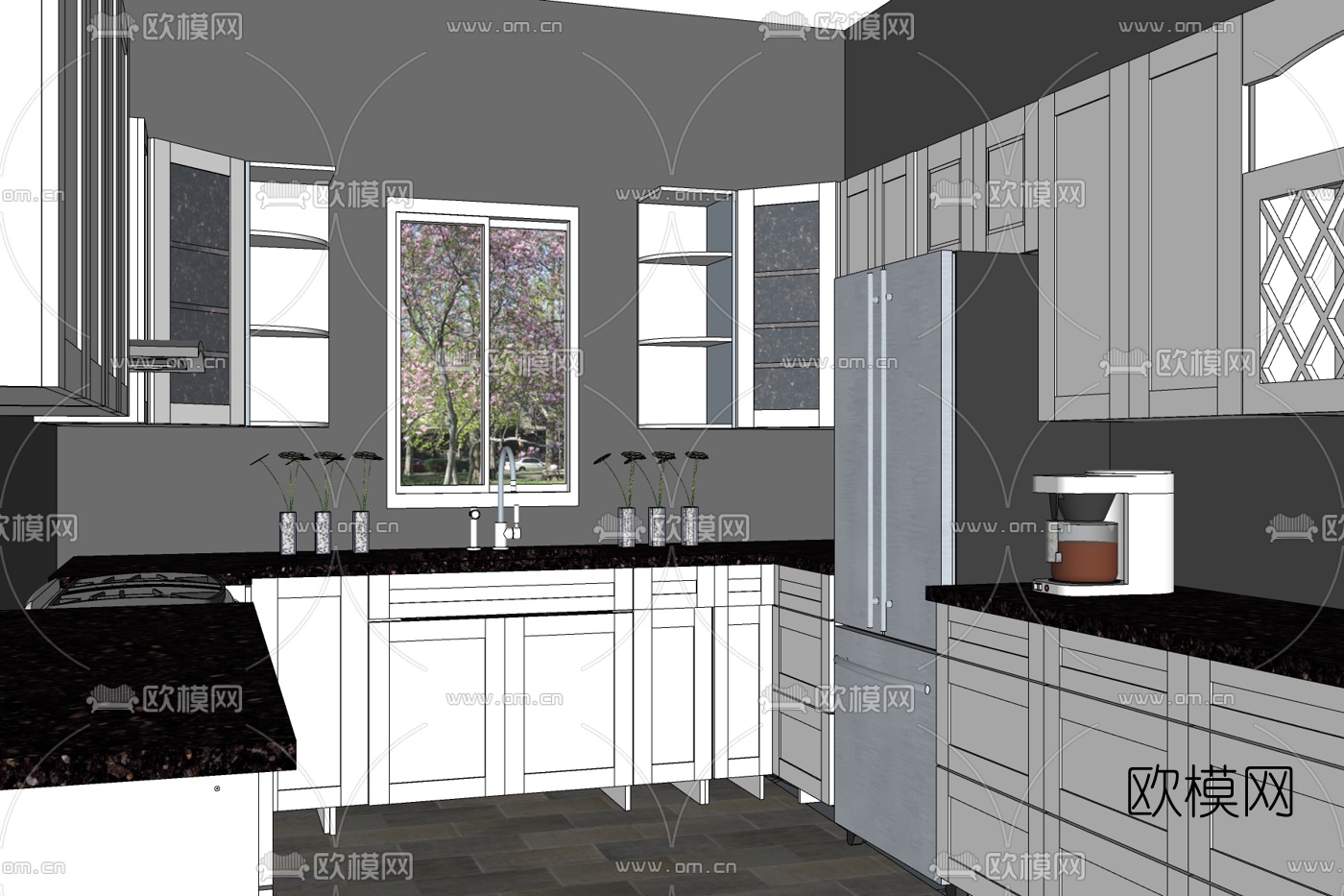 现代厨房免费su模型下载