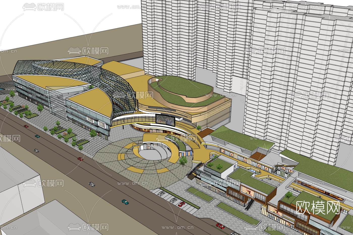 现代商业街免费su模型下载