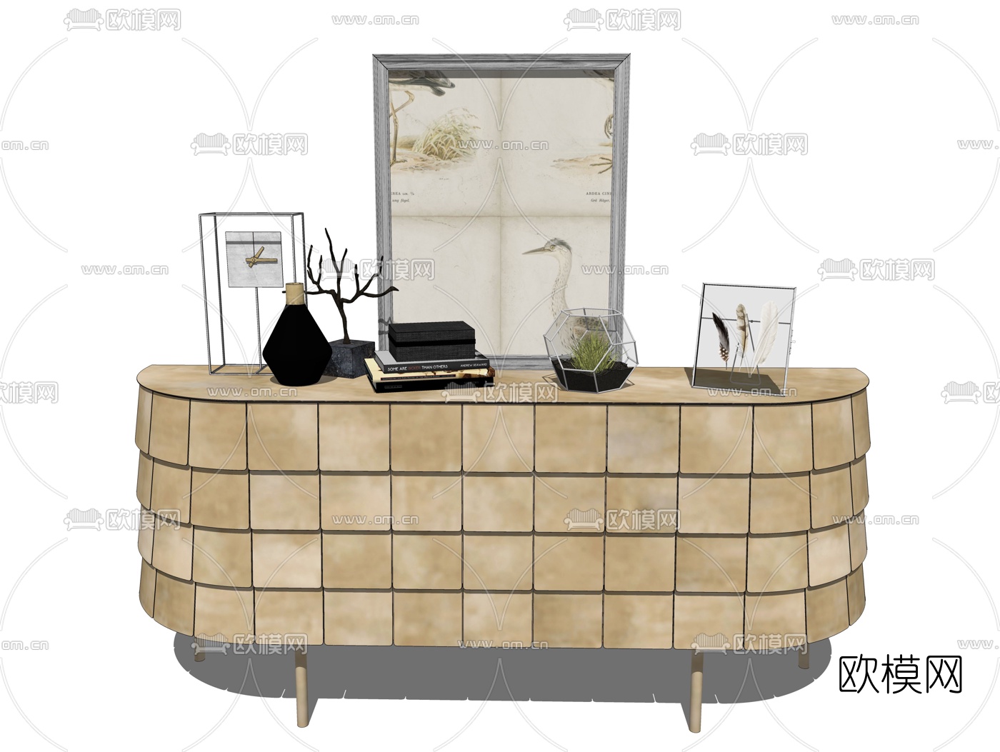 现代实木玄关边柜su模型下载