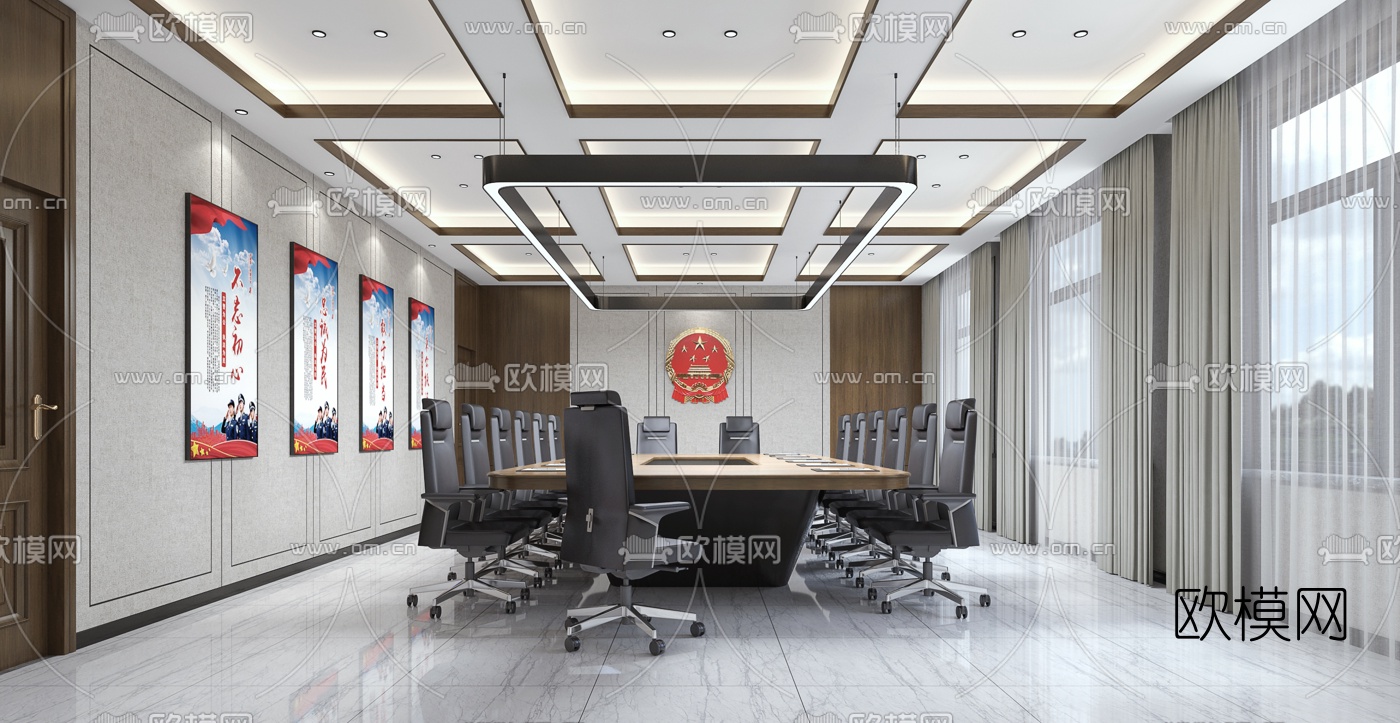 现代机关会议室免费3d模型下载