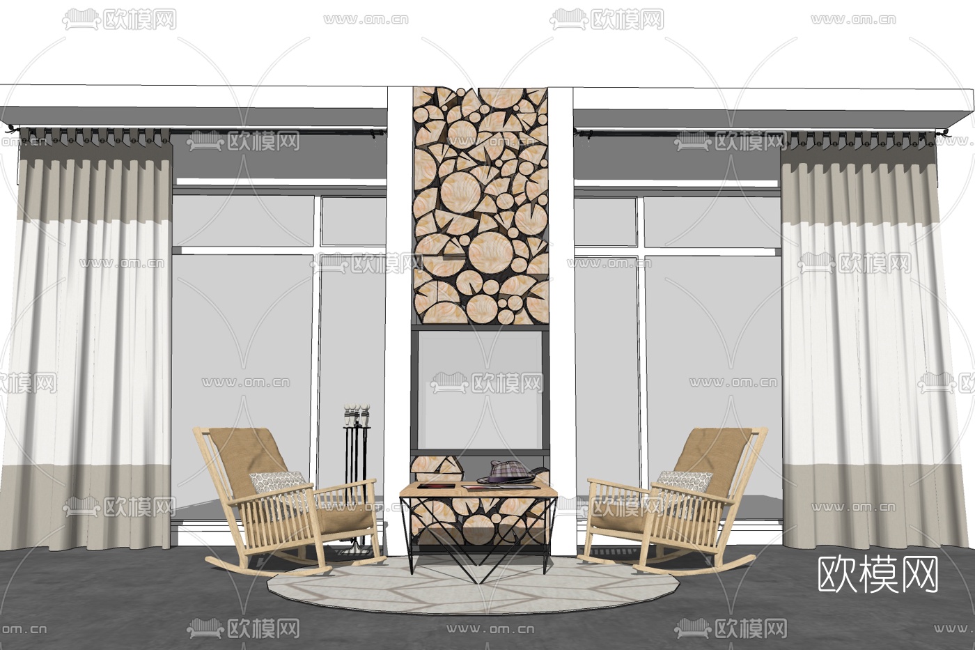 新中式实木休闲椅免费su模型下载