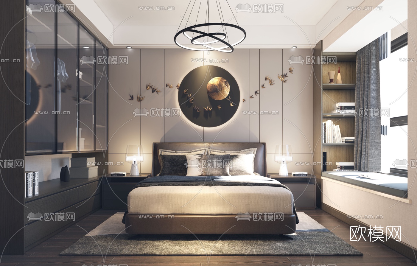 现代轻奢卧室su模型下载（渲染图1）