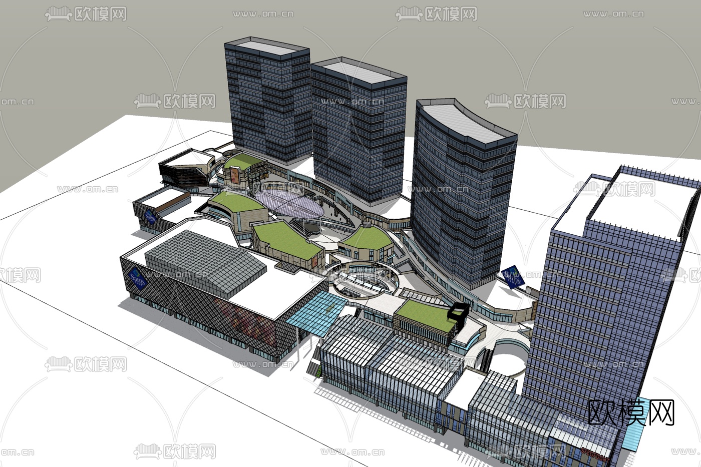 现代办公楼规划免费su模型下载