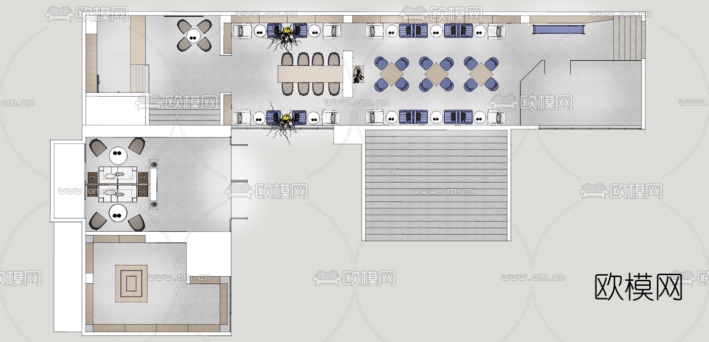 现代办公室休息区su模型下载（渲染图1）