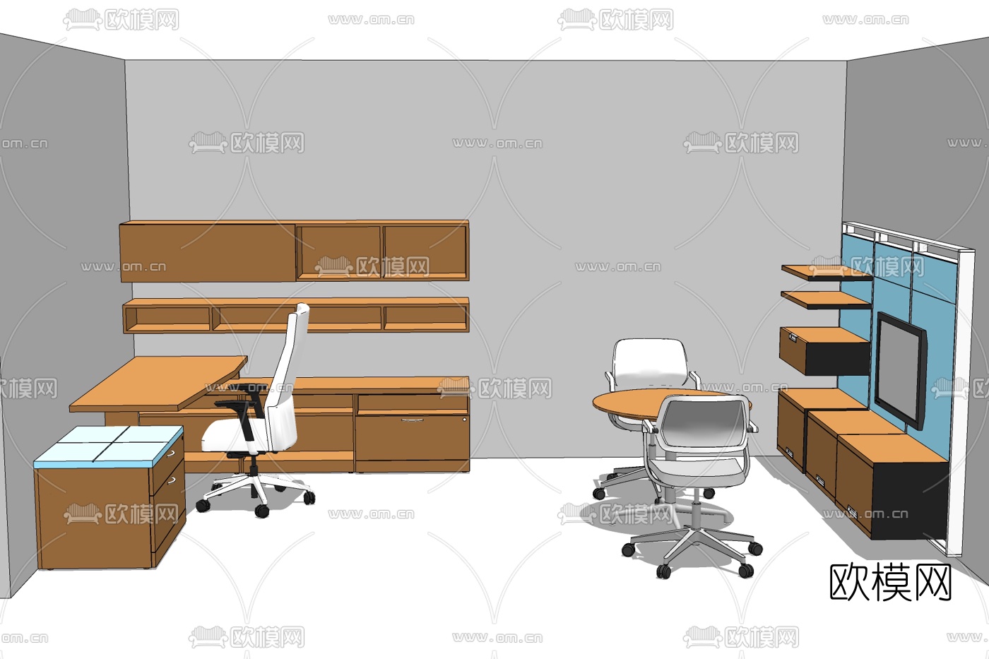 现代班台桌免费su模型下载