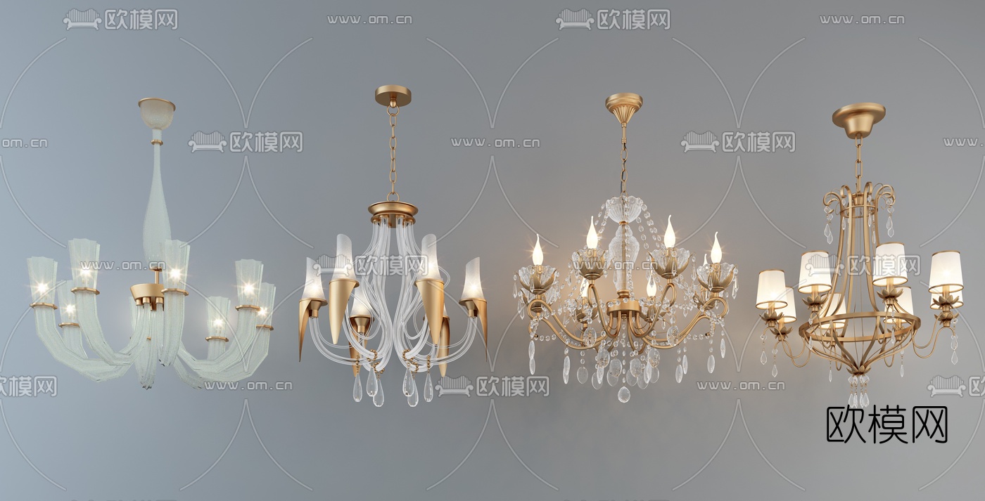 简欧金属水晶吊灯组合3d模型下载