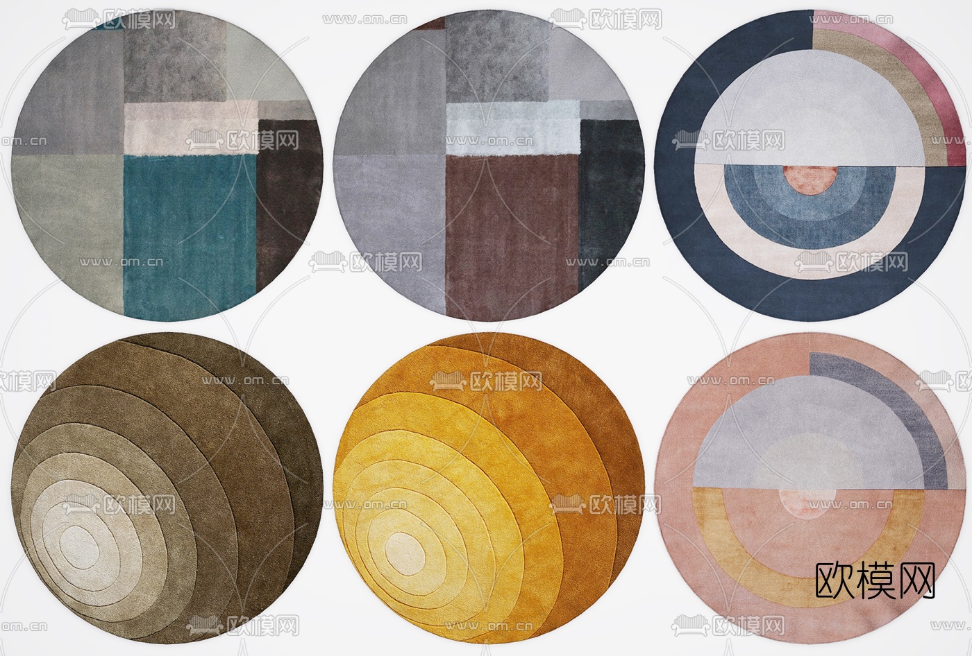现代圆形地毯组合3d模型下载