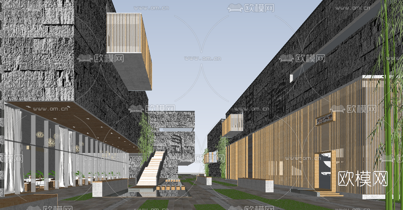 新中式博物馆su模型下载（渲染图3）