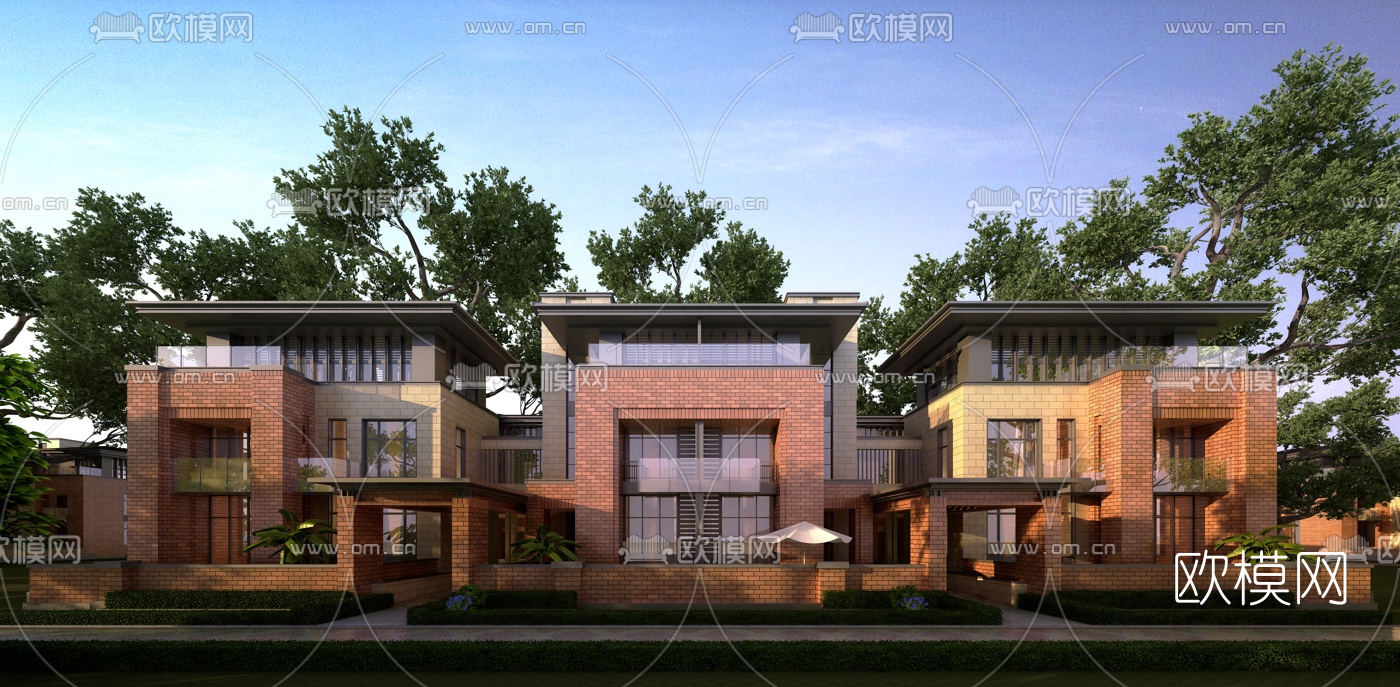现代联排别墅外观3d模型下载