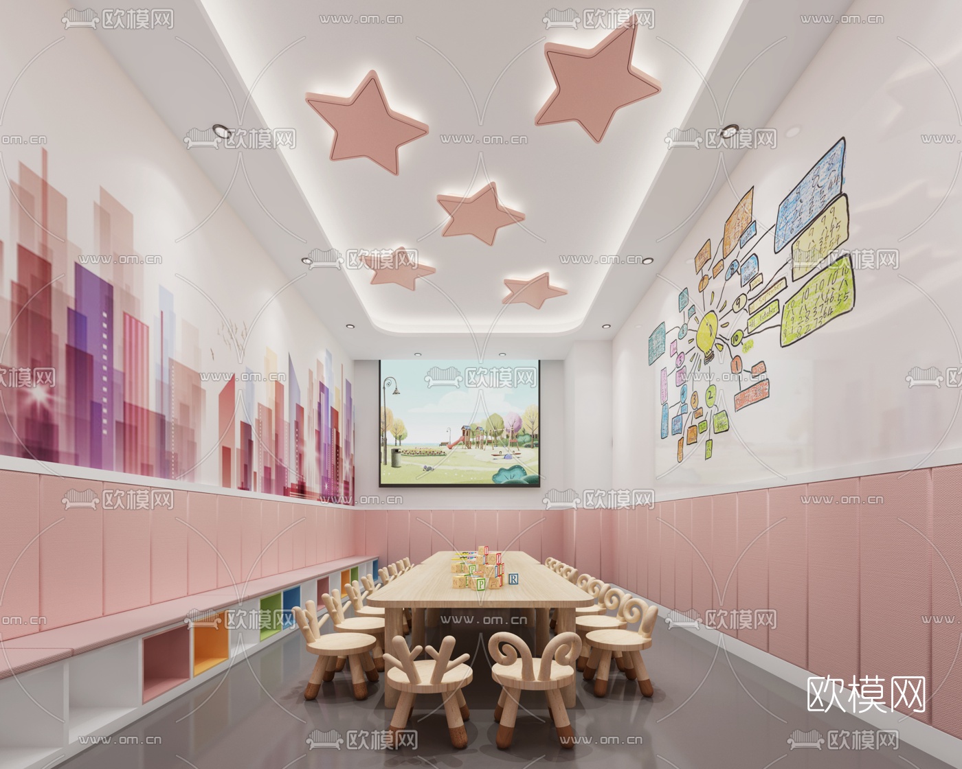 现代幼儿园教室3d模型